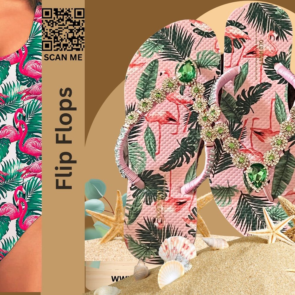 Pink Flamingo Flip Flops, Tropical Bird Sandals, Beach Shoes, Bachelorette Party - Picture 5 of 16